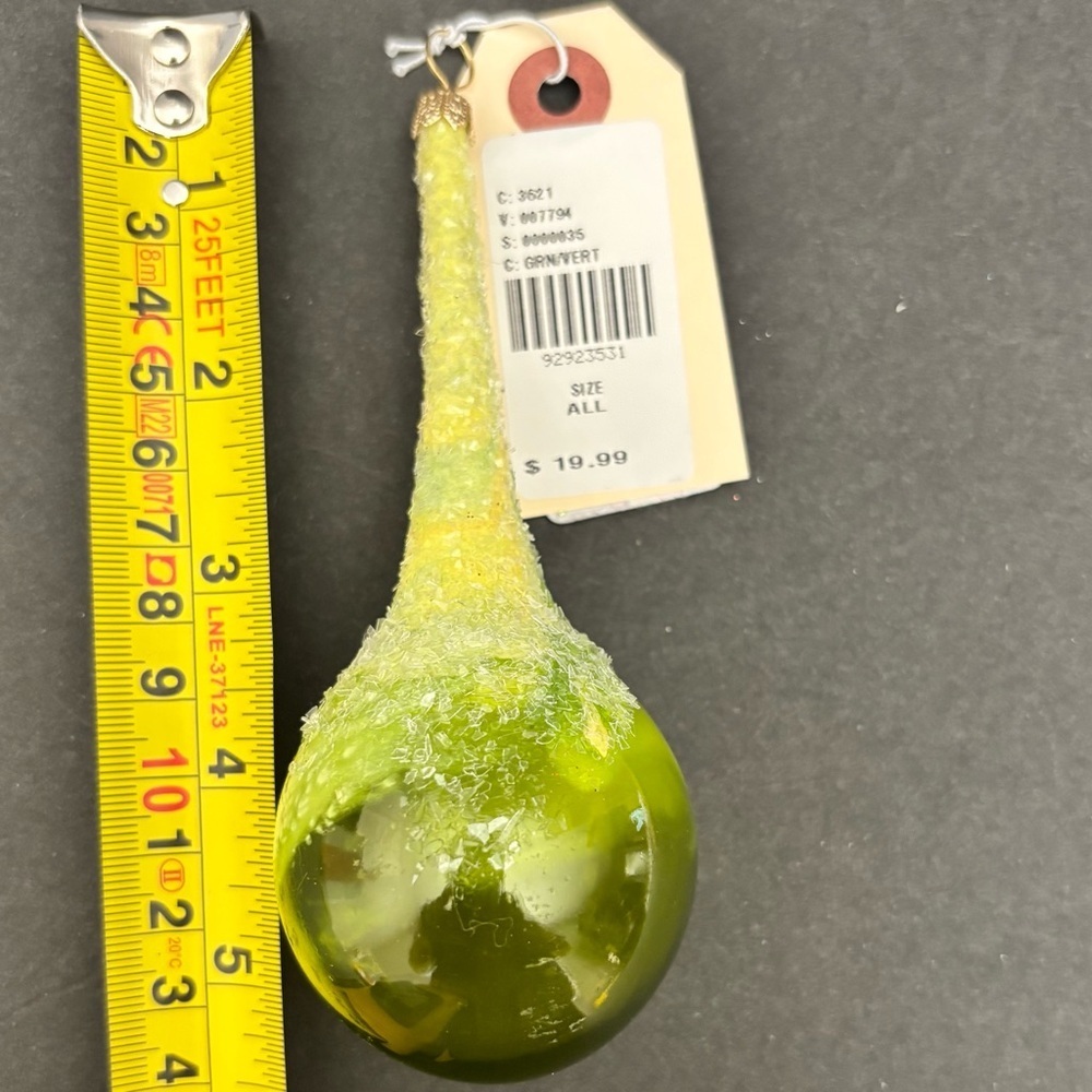 NWT Anthropologie Green Glitter Droplet Glass Hand Blown Ornament - Picture 5 of 6